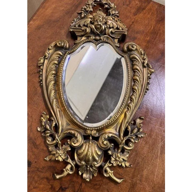 Louis XV Rocaille Style Putto Mirror in Gilded Bronze For Sale - Image 3 of 4