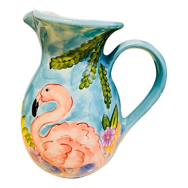 Vintage Palm Beach Flamingo Ceramic Pitcher For Sale