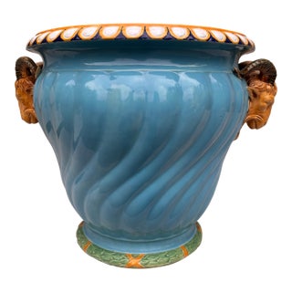 Large 19th Century Aqua Majolica Jardiniere Minton For Sale