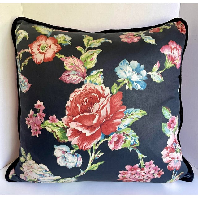 Red Pair of Custom Made Geisha Floral Down Filled Pillows For Sale - Image 8 of 12
