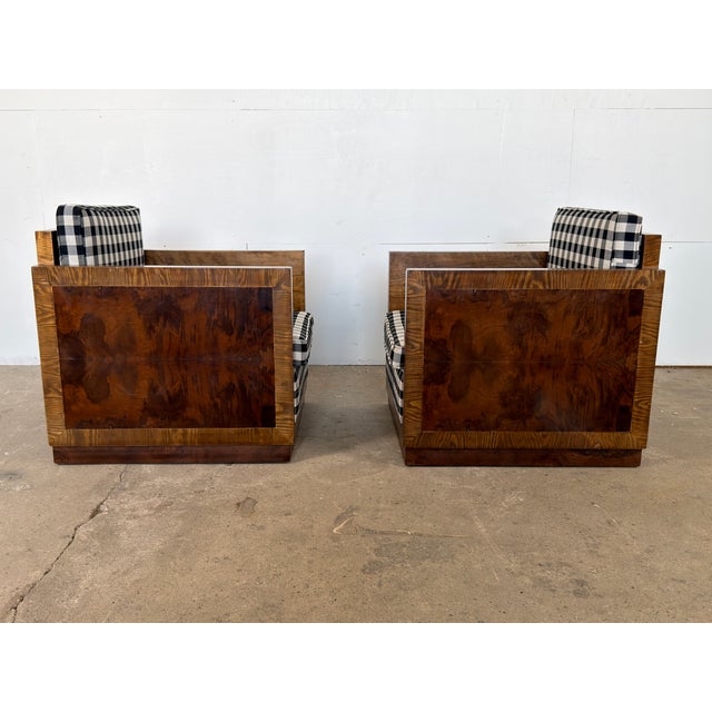 Art Deco Club Armchairs in Burl Walnut, European, 1930s, Set of 2 For Sale - Image 4 of 14