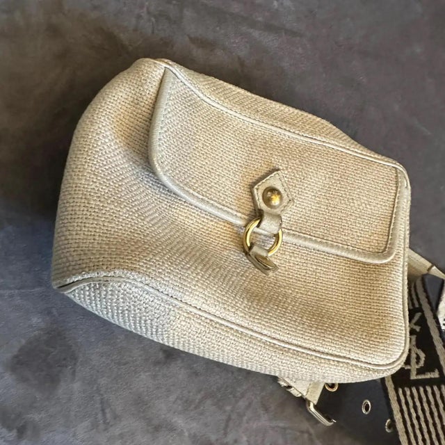 Textile 1990s Vintage Fabric and Leather Logo Pouch by Yves Saint Laurent For Sale - Image 7 of 16