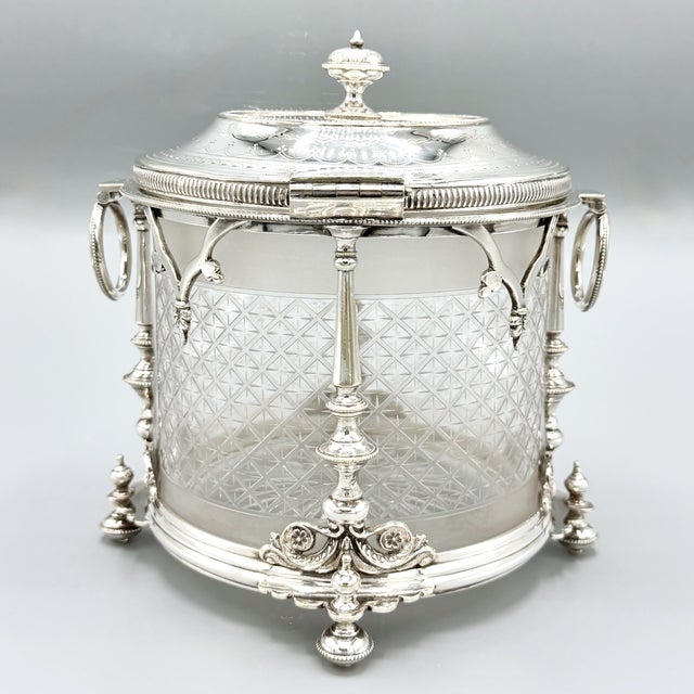 Antique Edwardian English Biscuit Barrel with Silver Plated and Cut Glass Liner, England, 1900 For Sale - Image 6 of 18