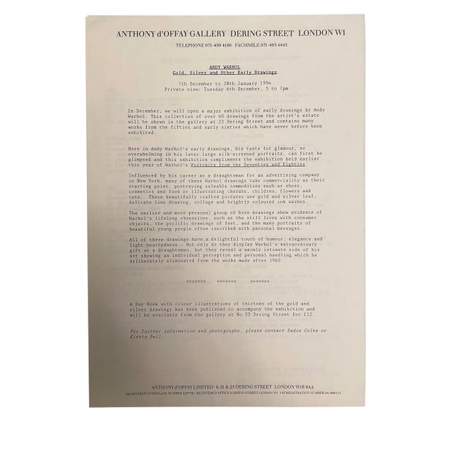 Andy Warhol Andy Warhol Private Viewing Invitation and Art List For Sale - Image 4 of 7
