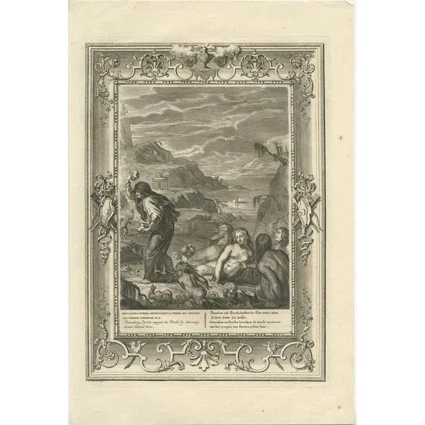 Antique print titled 'Deucalion & Pyrrha (\.)'. This print depicts Deucalion and Pyrrha. Deucalion, who reigned over the...