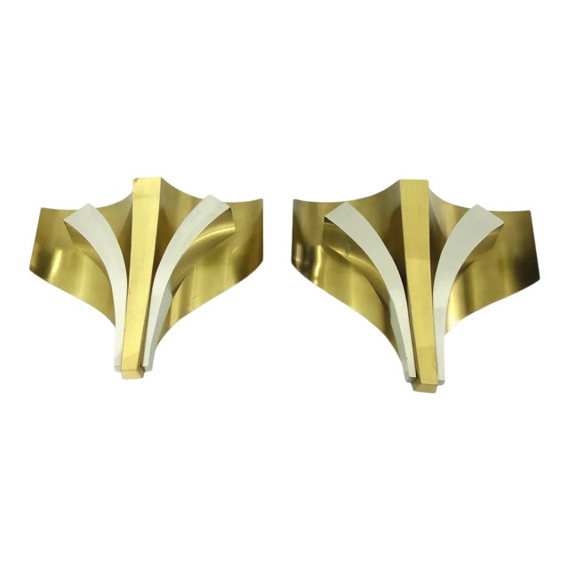 1960s XL French Modernist Signed Maison Bagues Paris Silver & Gilt Tone Formed Wall Sconces - a Pair For Sale