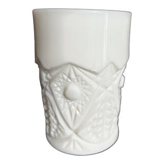 Vintage Milk Glass Tumbler: Star & Button Pressed Glass For Sale