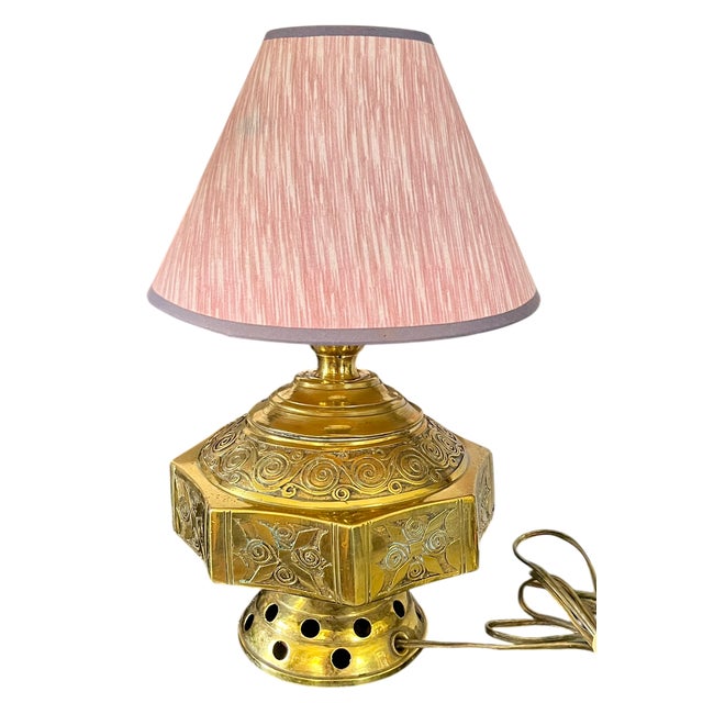 Frederick Cooper Mid 20th Century Moroccan Moorish Engraved Brass Oil Lamp-Form Table Lamp For Sale - Image 4 of 10