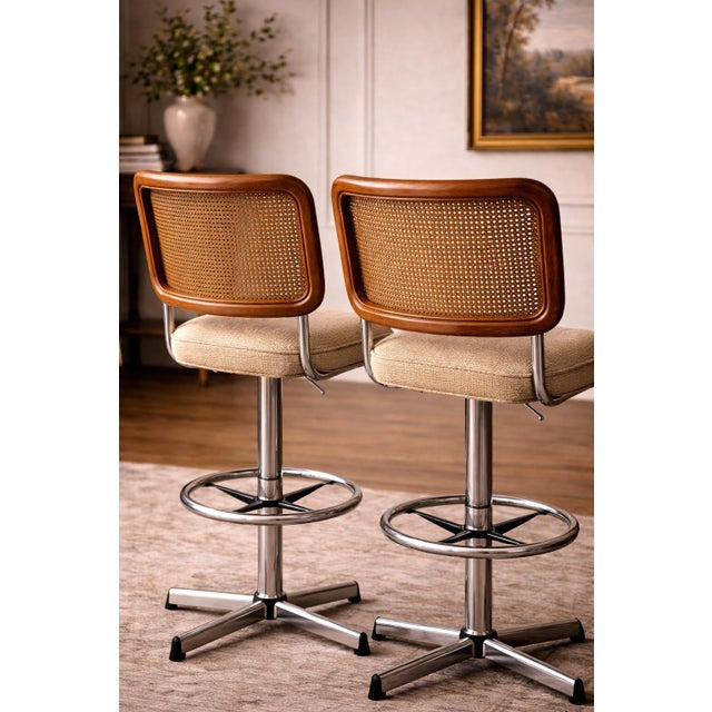 Set of Four Cane-Back Bar Stools, Elaine R. Estate, 1970s For Sale - Image 4 of 8
