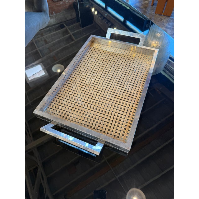 Italian Mid-Century Chrome and Vienna Cane Serving Tray, 1970s For Sale In Los Angeles - Image 6 of 6