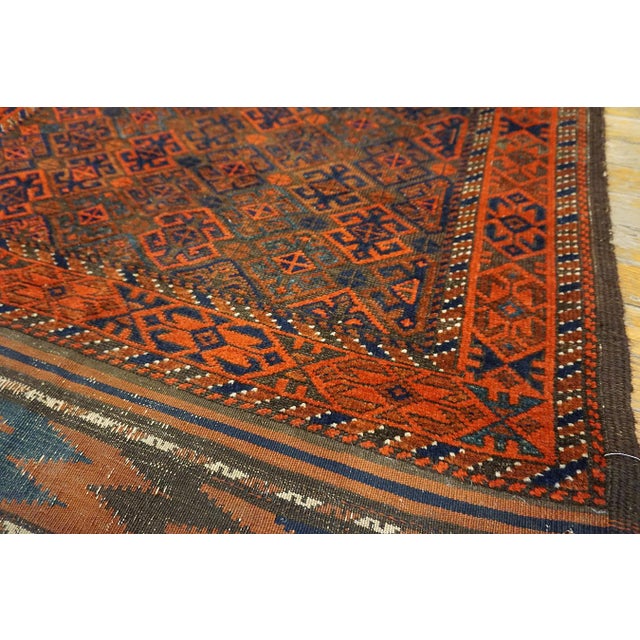 1880s Brown Blue Geometric Tribal Antique Persian Baluch Carpet 3'2" X 5'6" Woven Wool Rug For Sale - Image 9 of 11
