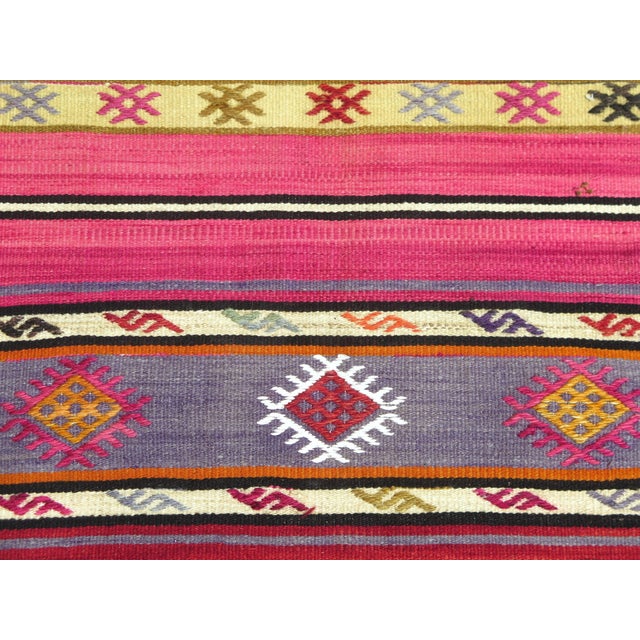 Olive Mid 20th Century Colofull Organic Wool Turkish Kilim Runner Hallway Rug For Sale - Image 8 of 11