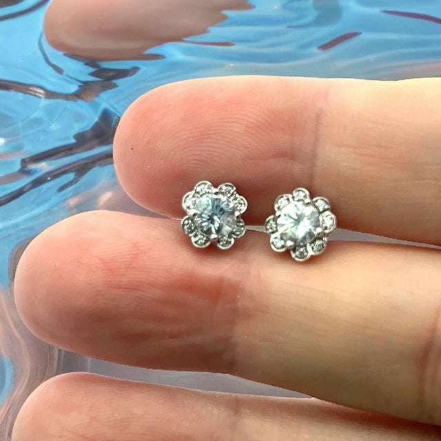 Natural Sapphire Diamond Stud Earrings 14k White Gold 1.62 TCW Certified For Sale - Image 11 of 18