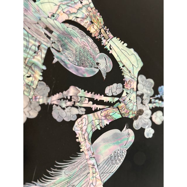 Mid 20th Century Vintage Chinese Black Lacquer Oval Coffee Table – Mother of Pearl Inlay Chinoiserie For Sale - Image 5 of 8