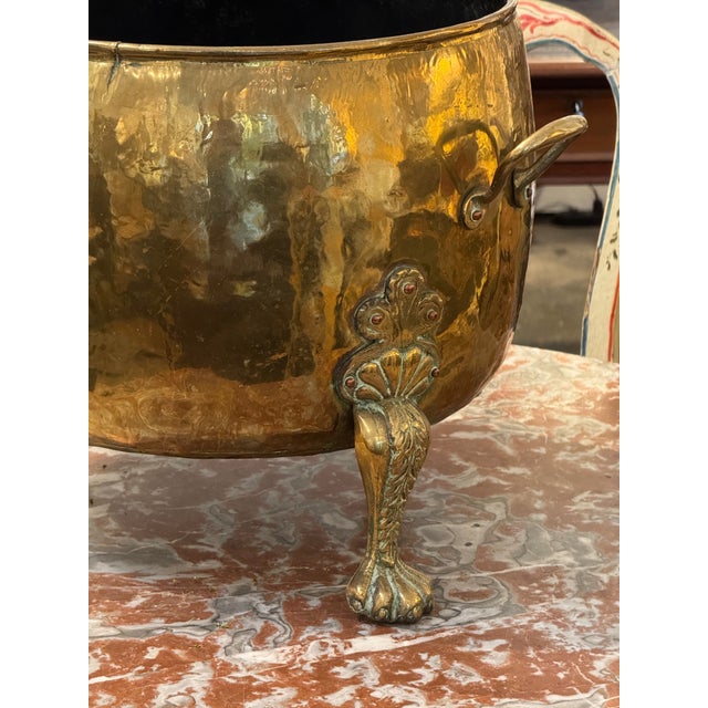 19th Century 19th Century Large Hand-Hammered Brass Planter on Paw Feet For Sale - Image 5 of 7