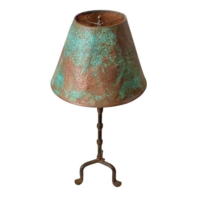 Iron Three Leg Lamp With Copper Shade For Sale