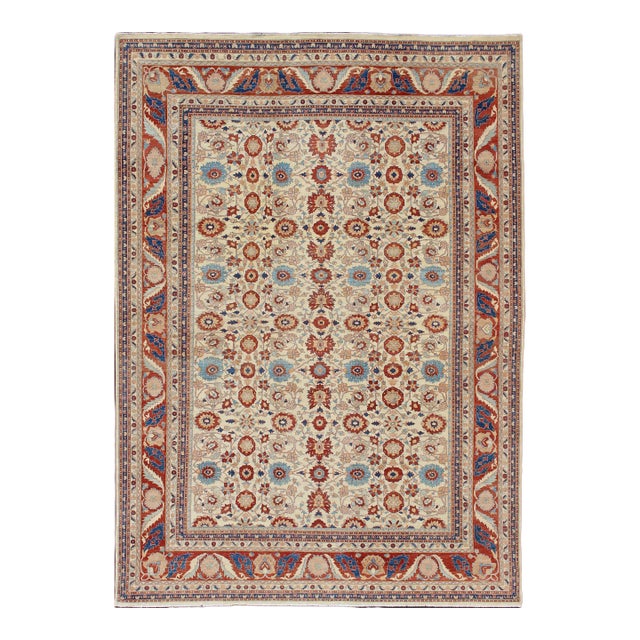 Large Sultanabad Design Rug in Ivory With Sky Blue and Brick Red 17'4 X 24'3 For Sale