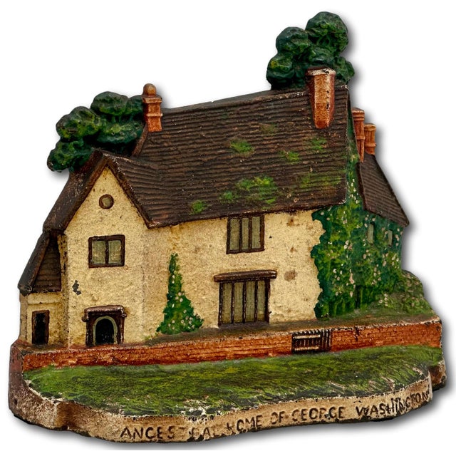 Rare & Large Antique Sulgrave Manor George Washington Ancestral Home Cast Iron Doorstop by Greenblatt Studios - Dated 1925 For Sale - Image 4 of 18
