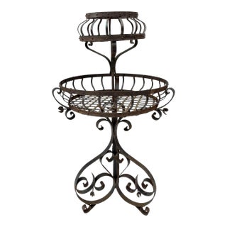 Vintage French Iron 2-Tier Garden Topiary Stand For Sale