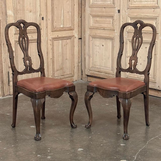 Set of Eight Antique Oak Chippendale Dining Chairs With Leather For Sale - Image 13 of 18