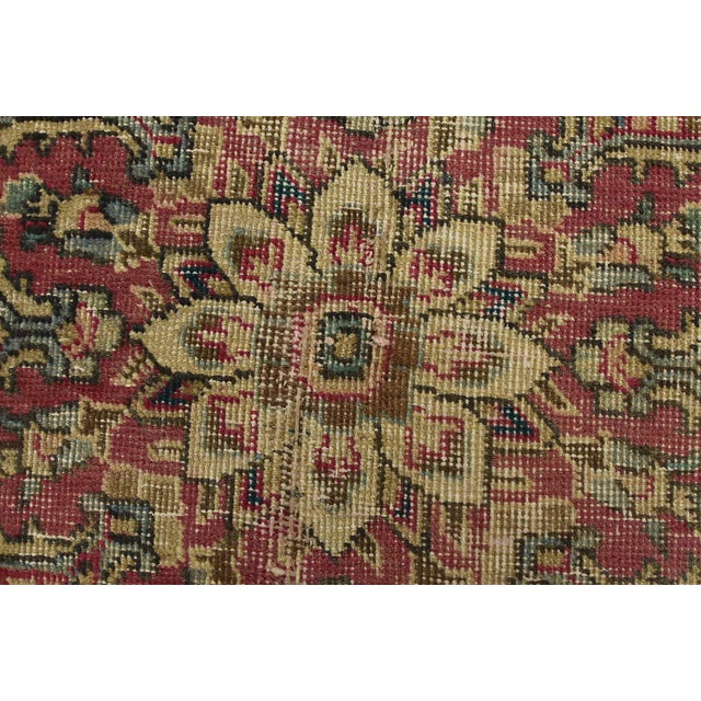 Tabriz Rug 9’1” X 12’4” Red Wool Vintage Distressed Hand-Knotted Carpet For Sale - Image 9 of 15