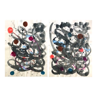 Contemporary Abstract Mixed Media Diptych on Paper Cassandra Auker For Sale