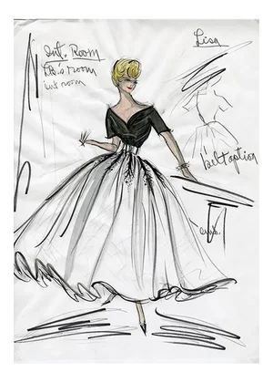 Print of Original Costume Sketch by Edith Head of Grace Kelly for "Rear Window"
