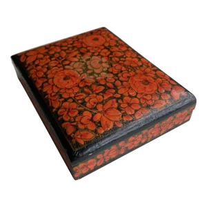 Vintage Kashmir Floral Design Paper Mache Lacquer Trinket Box