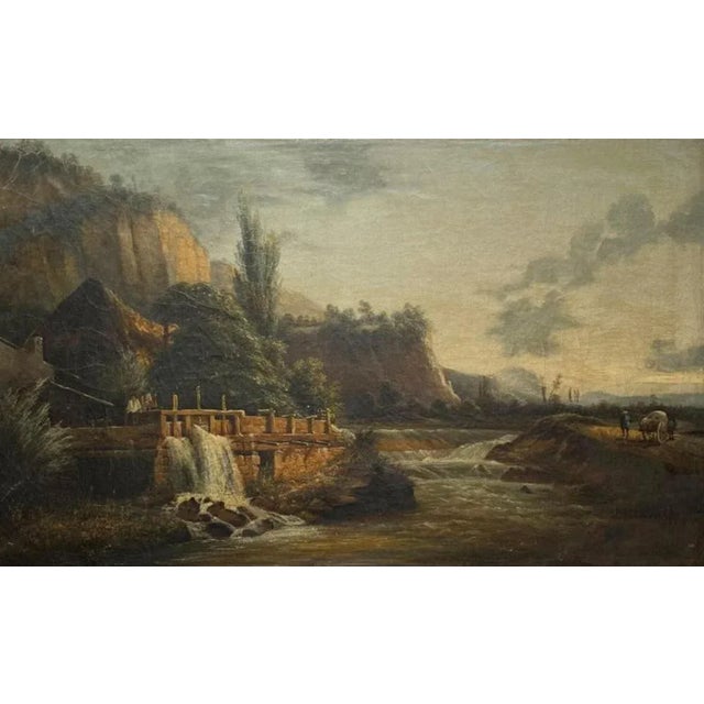 FRENCH SCHOOL circa 1820 19th century " People near a Lock " Canvas 44 x 72.5 cm very good condition This piece is...