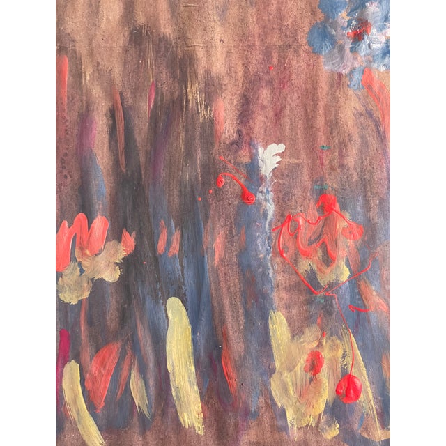 1970s Abstract Modern Acrylic on Brown Paper Painting Framed For Sale - Image 4 of 4
