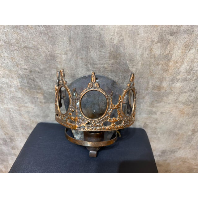 1970s Gothic Revival Crown Metal Wall Sconce For Sale - Image 10 of 11
