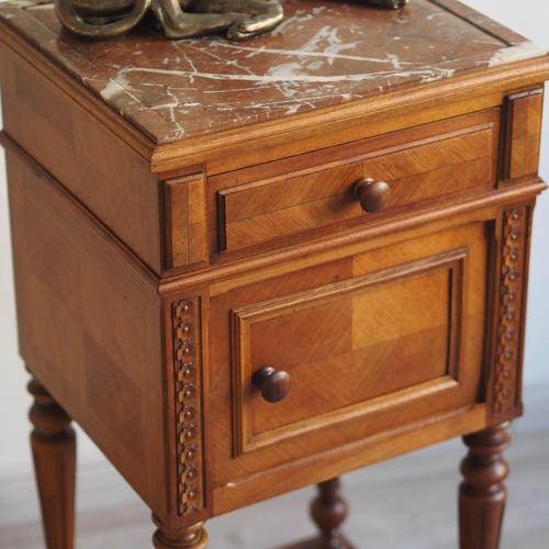 Antique Bedside Table with Marble Top and Marble Lining, 1890s For Sale - Image 3 of 18