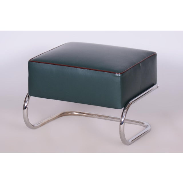 Bauhaus Czech Bauhaus Ottoman in Chrome, Steel and Leather by R Slezák for Slezak Factories, 1930s For Sale - Image 3 of 7