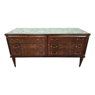 Vintage Six-Drawer Oak Chest of Drawers with Glass Top, 1960 For Sale
