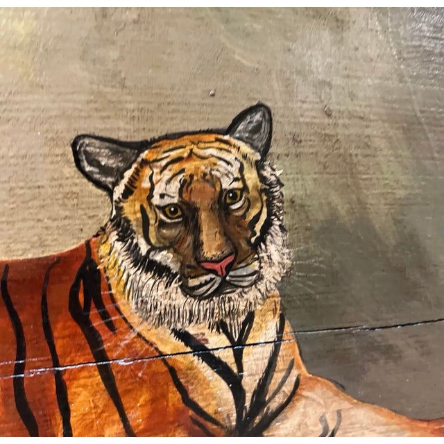 Early 20th Century Vintage Carnival Panthera Exotic Animal Sign Hand Painted Oil on Board For Sale - Image 5 of 6