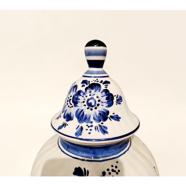 Blue Antique Dutch Hand-Painted Delft Blue Lidded Vase, Holland, 1920s For Sale - Image 8 of 18