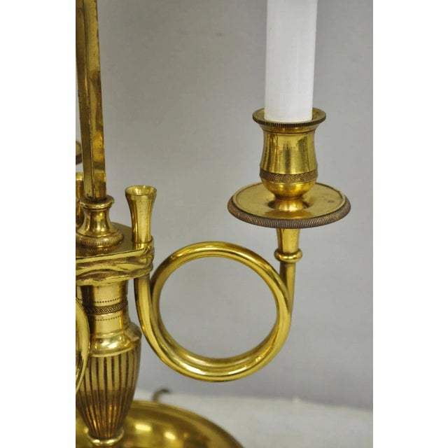 Late 20th Century French Country Empire Brass Trumpet Arm Red Tole Shade Bouillotte Desk Lamp For Sale - Image 12 of 13