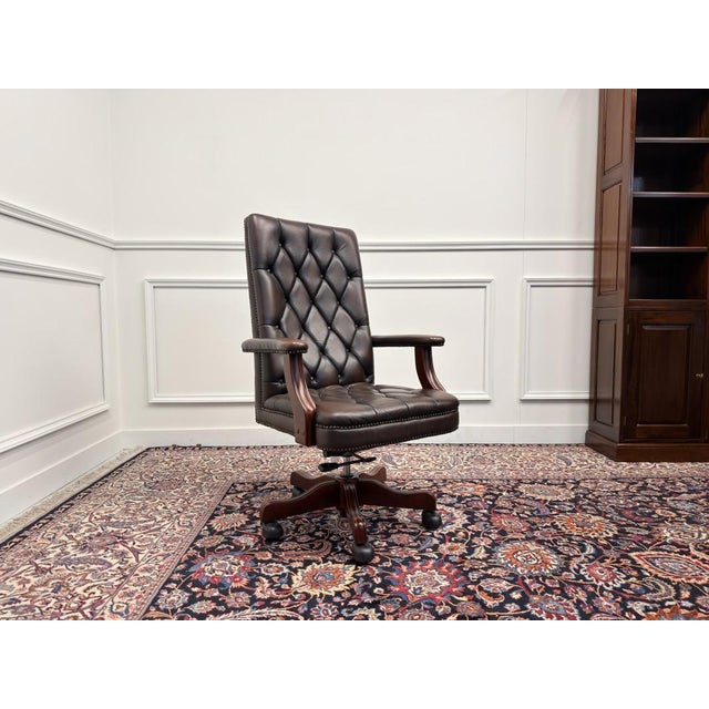 Brown English Chesterfield Desk Chair in Oxblood Leather For Sale - Image 8 of 8