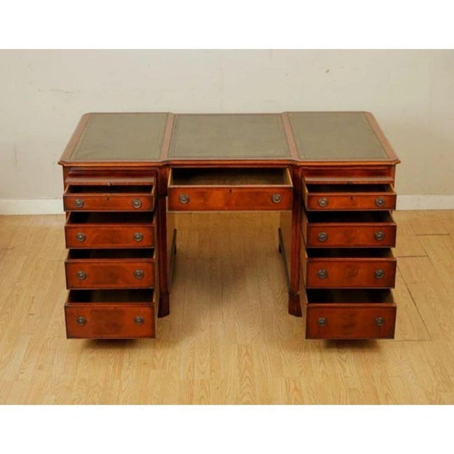 Hollywood Regency Twin Pedestal Desk with Green Leather Top by E. G. Hudson For Sale - Image 3 of 13