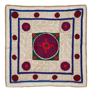 Asian Suzani Tablecloth — 1970s Textile — 4'3'' X 4'4''