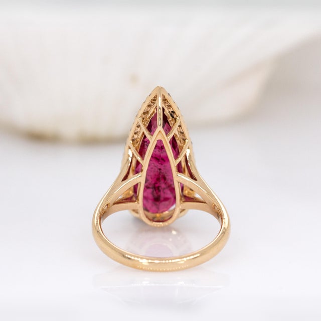7.75cts Rubellite Tourmaline and Accented Diamond Ring in 14k Solid Yellow Gold For Sale In Columbus - Image 6 of 7