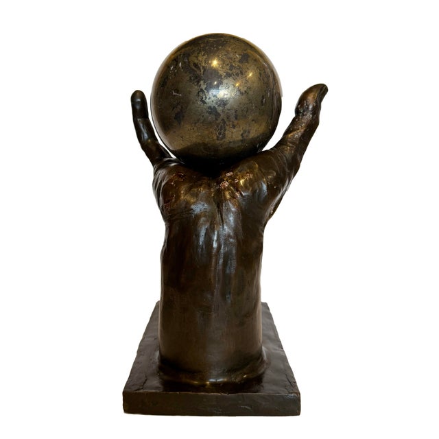 Contemporary Bronze Hand Sculpture With Hematite Sphere For Sale - Image 3 of 7