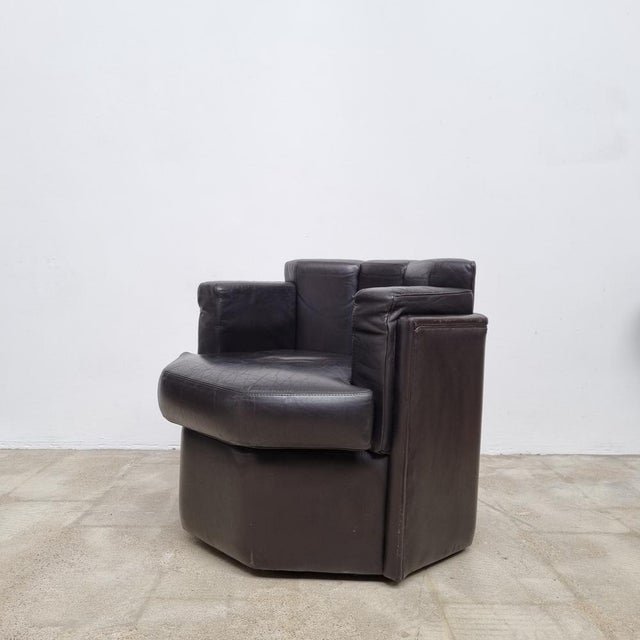 Set of Octagonal Club Chairs in Brown Leather, 1970s For Sale - Image 13 of 15