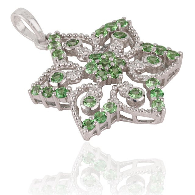 Art Deco Art Nouveau Inspired 1.25 Ct Tsavorite Openwork Floral Pendant by Carat&Her For Sale - Image 3 of 14