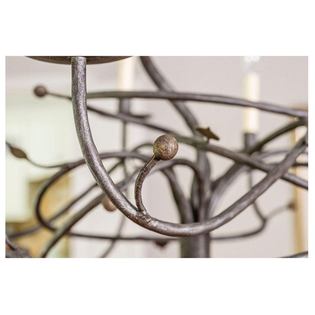 Early 21st Century Organic Modern Paul Ferrante Handcrafted Wrought Iron Eight Light Chandelier With Vine Detail For Sale - Image 5 of 5