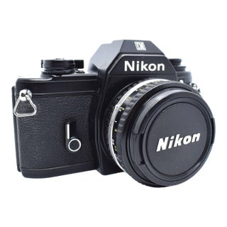 Classic Mid Century Nikon Em 35mm SLR Film Camera With Nikon Series E Lens For Sale