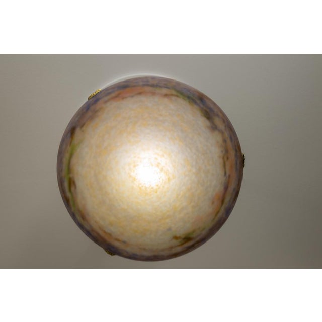 Metal Art Nouveau Violet and Amber Glass and Brass Pendant Light, France, 1920 For Sale - Image 7 of 18