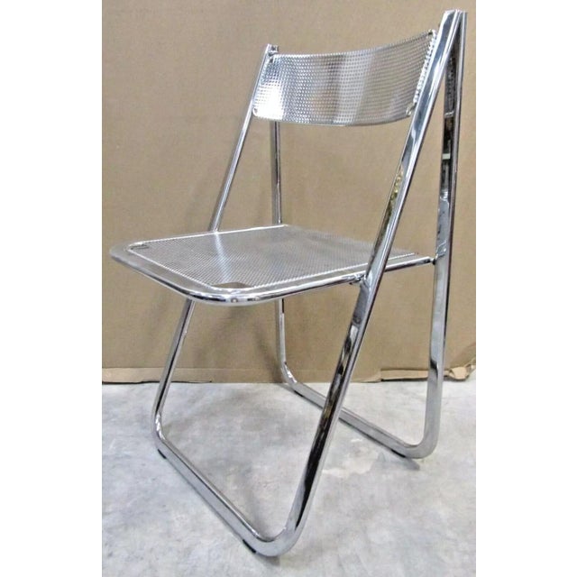 Mid-Century Modern Matching Pair of Perforated Chrome Tamara Folding Chairs From Arrben, Italy 1970s For Sale - Image 3 of 12