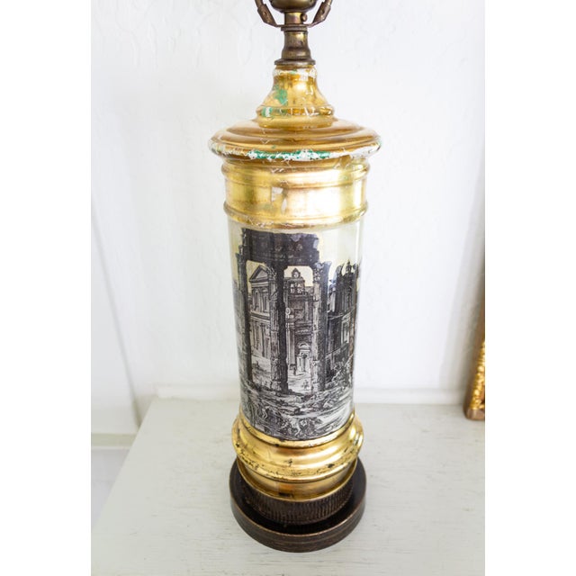 Roman Ruines Verre Eglomese Glass Gilt and Decoupage Lamp For Sale - Image 12 of 13