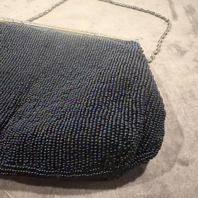 1940s High Quality Black Beads and Brass French Evening Bag For Sale - Image 18 of 18